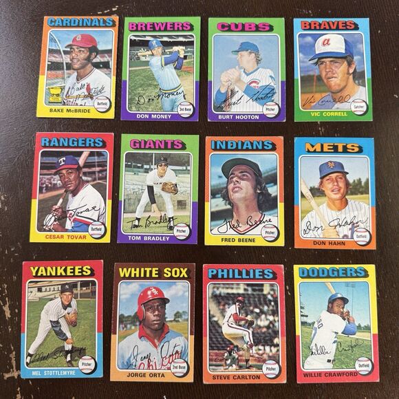 1975 Topps Baseball 12 Card Lot w Steve Carlton Cesar Tovar Mel Stottlemyre - Picture 1 of 13